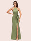 Simple Open Back Mermaid Halter Side Slit Long Soft Satin Bridesmaid Dresses Online