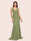 Sexy Backless Deep V-neck Long Soft Satin Mermaid Party Prom Dresses Online