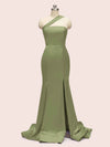 Elegant One Shoulder Side Slit Long Soft Satin Mermaid Bridesmaid Dresses