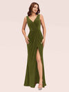 Elegant Mermaid V-Neck Long Side Slit Off Shoulder Velvet Bridesmaid Dresses For Sale