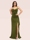 Sexy Spaghetti Straps Sleeveless Long Bridesmaid Dresses With Slit