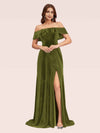 Elegant Off Shoulder Side Slit Long Velvet Bridesmaid Dresses Online