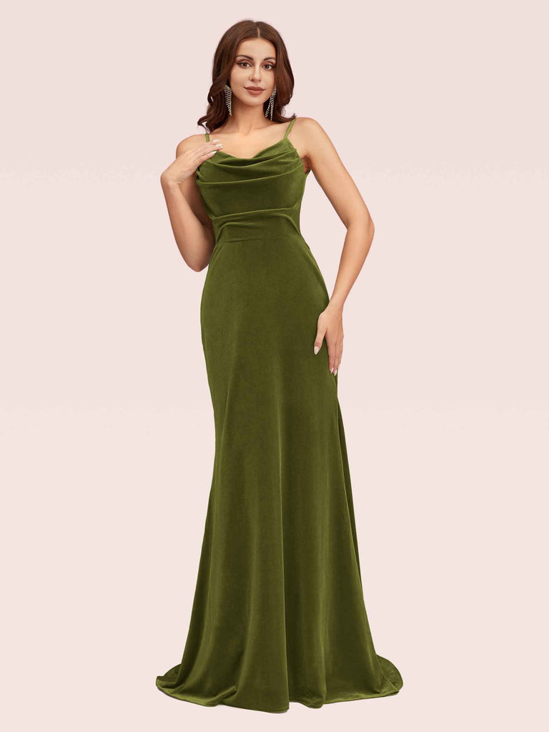 Modern Velvet Spaghetti Straps Long Mermaid Bridesmaid Dresses Online For Sale