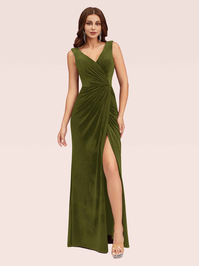 Sexy V Neck Long Velvet Bridesmaid Dresses Online With Slit Sexy V Neck Long Velvet Bridesmaid Dresses Online With Slit