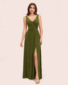 Modern Velvet V-Neck Side Slit Long Bridesmaid Dresses Online