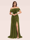 Elegant Off Shoulder Side Slit Long Velvet Party Prom Dresses Online