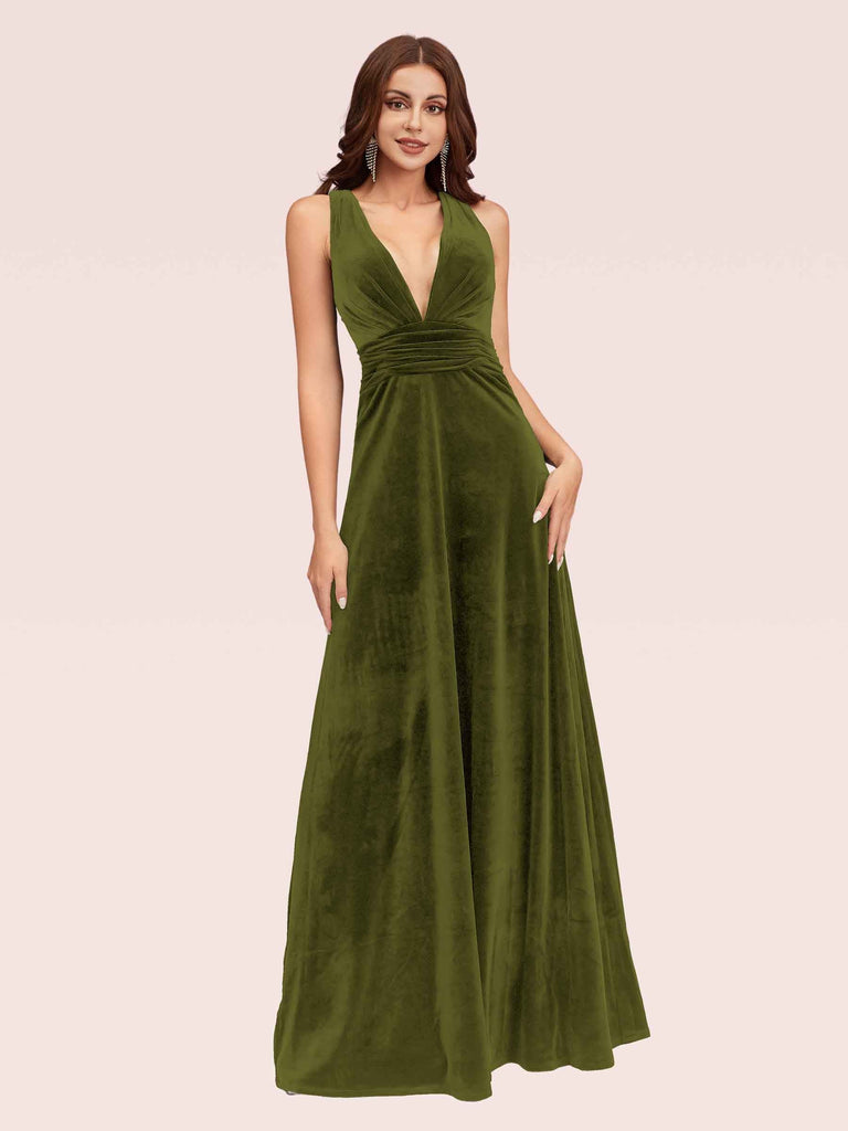 Cetims Sexy Deep V Neck Velvet V Neck Criss Cross Long Bridesmaid Dresses Green