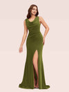 Sexy Open Back Velvet Cowl Side Split Long Mermaid Bridesmaid Dresses Online