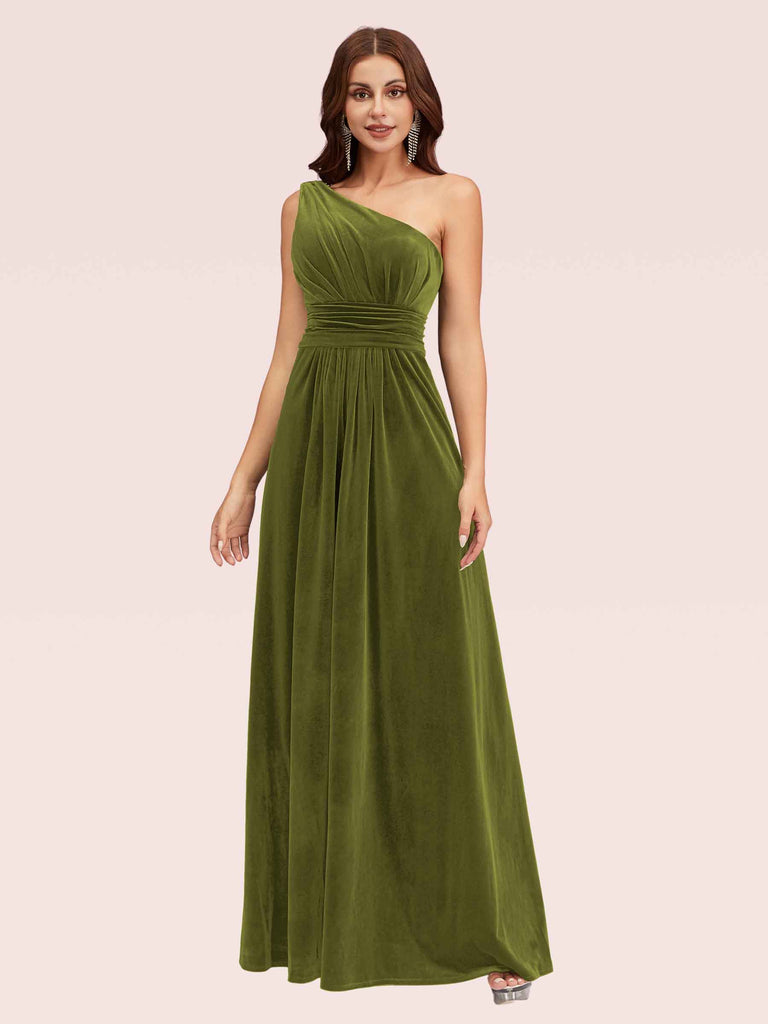 Elegant One Shoulder Long A-line Velvet Bridesmaid Dresses Online Elegant One Shoulder Long A-line Velvet Bridesmaid Dresses Online