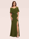 Sexy Cold Shoulder Velvet Mermaid Long Evening Prom Dresses With Slit