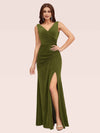 Elegant V-Neck Side Slit Long Velvet Formal Prom Dresses With Slit Online