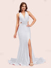 Sexy Mermaid Side Slit Deep V-neck Stretchy Jersey Long Party Prom Dresses Online