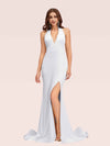 Sexy Backless Side Slit V-Neck Off Shoulder Jersey Long Mermaid Bridesmaid DressesSide Slit