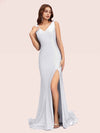 Sexy Backless V-neck Side Slit Stretchy Jersey Long Mermaid Party Prom Dresses