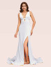Sexy Backless V-neck Open Back Side Slit Stretchy Jersey Long Mermaid Bridesmaid Dresses