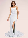 Sexy Backless Spaghetti Straps Side Slit Stretchy Jersey Long Mermaid Bridesmaid Dresses
