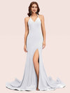Sexy Halter V-neck Side Slit Stretchy Jersey Long Mermaid Evening Prom Dresses