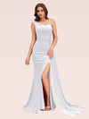 Sexy Side Slit One Shoulder Jersey Long Mermaid Bridesmaid Dresses