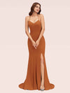 Sexy Halter Criss Cross Back Stretchy Jersey Long Mermaid Evening Prom Dresses With Slit