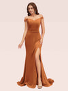 Sexy Off Shoulder Side Slit Stretchy Jersey Long Mermaid Bridesmaid Dresses Online