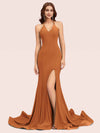 Sexy Halter V-neck Side Slit Stretchy Jersey Long Mermaid Evening Prom Dresses
