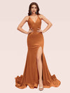 Sexy V-neck Side Slit Stretchy Jersey Long Mermaid Bridesmaid Dresses Online