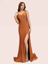 Sexy Backless V-neck Side Slit Stretchy Jersey Long Mermaid Party Prom Dresses