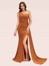 Sexy Side Slit One Shoulder Jersey Long Mermaid Bridesmaid Dresses For Sale