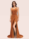 Sexy Spaghetti Straps V-neck Side Slit Stretchy Jersey Long Mermaid Bridesmaid Dresses For Sale