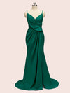 Sexy Spaghetti Straps V-Neck Side Slit Long Satin Mermaid Party Prom Dresses Online