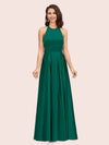 Sexy Backless Halter Simple Long Satin Graduation Prom Dresses With Bow