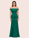 Sexy Off Shoulder Sleeveless Mermaid Long Soft Satin Party Prom Dresses