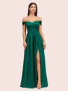 Sexy Off Shoulder Side Slit A-Line Long Soft Satin Bridesmaid Dresses Online