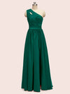 Elegant One Shoulder A-Line Long Soft Satin Formal Prom Dresses Online