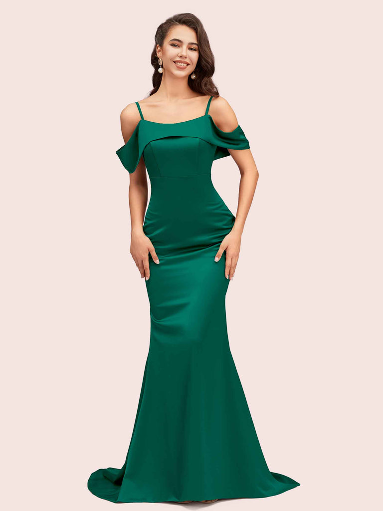 Sexy Mermaid Cold Shoulder Floor Length Long Soft Satin Bridesmaid Dresses Online