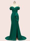 Elegant Off Shoulder Mermaid Long Soft Satin Bridesmaid Dresses 2023