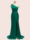Sexy Side Slit Open Back One Shoulder Long Satin Party Prom Dresses Online