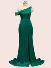 Sexy Side Slit Mermaid One Shoulder Long Silky Satin Formal Prom Dresses