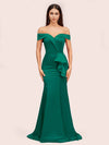 Elegant Soft Satin Mermaid Off Shoulder Unique Long Evening Prom Dresses Online