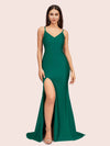 Sexy Mermaid Spaghetti Straps Side Slit Long Soft Satin Bridesmaid Dresses