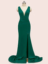 Sexy V-neck Criss Cross Side Slit Long Siky Satin Mermaid Bridesmaid Dresses Online