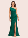 Elegant One Shoulder Mermaid Side Slit Soft Satin Bridesmaid Dresses