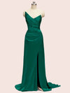Unique See Through Side Slit Soft Satin Long Formal Prom Dresses Online