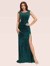 Sexy Open Back Velvet Scoop Long Mermaid Formal Prom Dresses With Slit