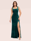 Elegant Velvet Square Neck Sleeveless Long Mermaid Bridesmaid Dresses With Slit