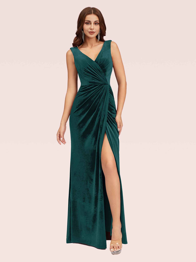 forest green velvet prom dress Luluslly Sweetheart Dark Green Prom Dress Velvet Mermaid Slit With Beads