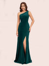Modern Velvet One Shoulder Side Slit Sheath Long Bridesmaid Dresses Online