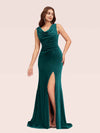 Sexy Open Back Velvet Cowl Side Split Long Mermaid Bridesmaid Dresses Online