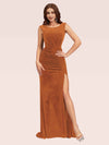 Sexy Open Back Velvet Scoop Long Mermaid Bridesmaid Dresses With Slit