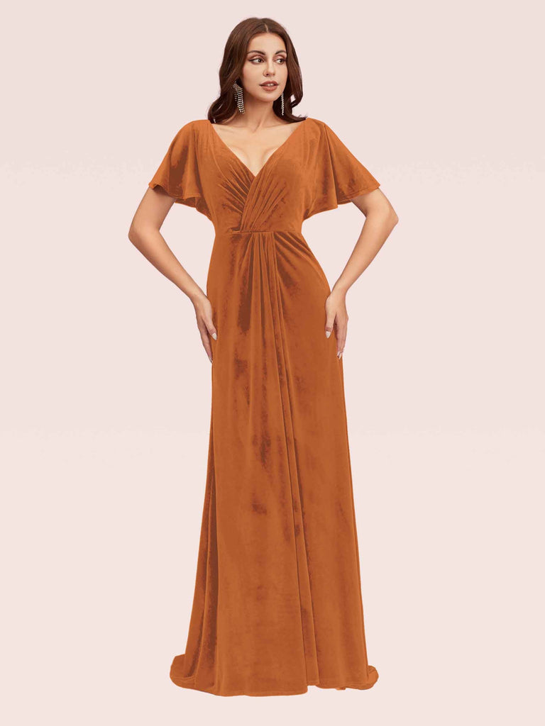 Elegant Velvet Bat Sleeves V-neck Mermaid Long Formal Prom Dresses Online Elegant Velvet Bat Sleeves V-neck Mermaid Long Formal Prom Dresses Online
